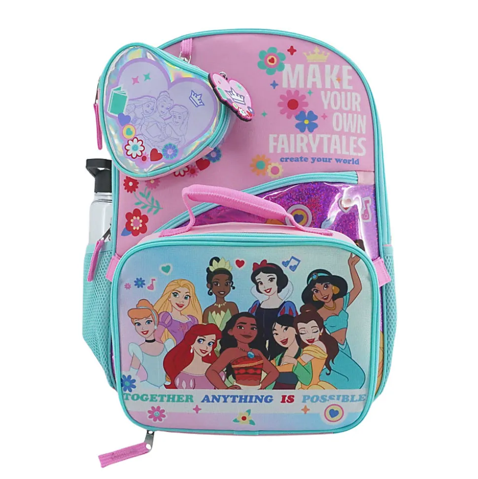 Bioworld Princess Backpack With Removable Coin Purse/Printed Water Bottle/Key Chain/Lunch Bag, Multicolor