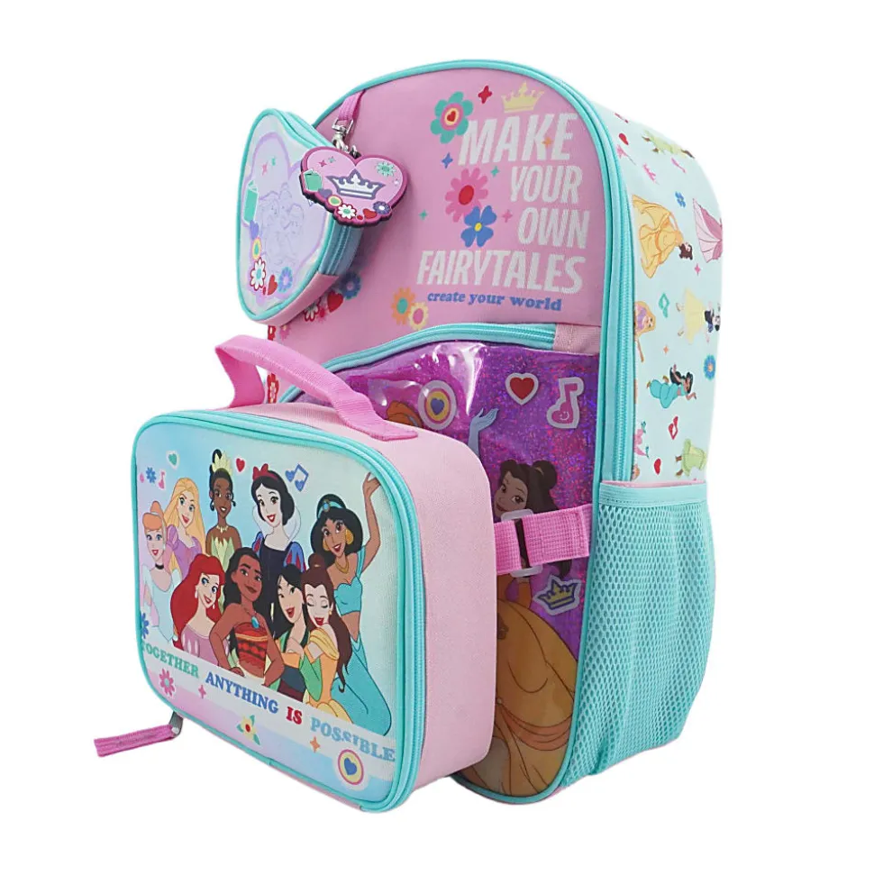 Bioworld Princess Backpack With Removable Coin Purse/Printed Water Bottle/Key Chain/Lunch Bag, Multicolor