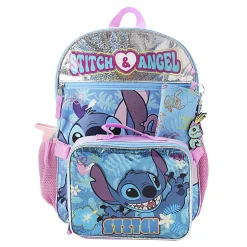 Bioworld Stitch Backpack With Lunch Bag/Key Chain/Water Bottle/Carabiner, Multicolor