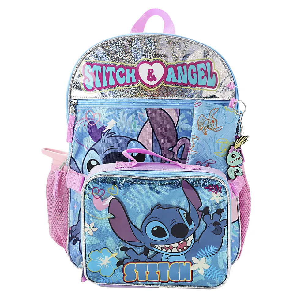 Bioworld Stitch Backpack With Lunch Bag/Key Chain/Water Bottle/Carabiner, Multicolor