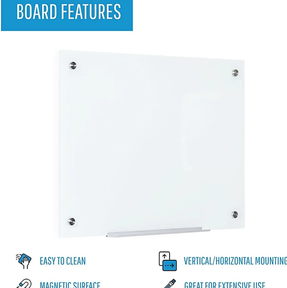 Bi-silque Magnetic Glass Dry Erase Board - 24" (2 ft) Width x 36" (3 ft) Height - White Glass Surface - Rectangle - Horizontal/Vertical - 1 Each