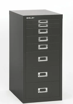 Bisley 15"D Vertical 8-Drawer Under-Desk File Cabinet, Black