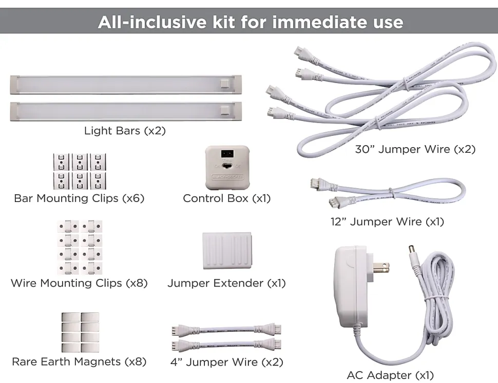 Black+Decker 2-Bar Under-Cabinet LED Lighting Kit, 12", Natural Daylight