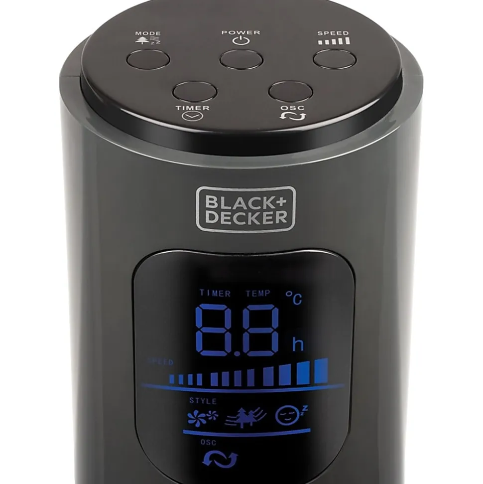 Black+Decker BFTR146 46-Inch Oscillating Tower Fan with Remote - 3 Speed - Variable Oscillation, Air Circulation, LED Display, Timer - Charcoal Gray