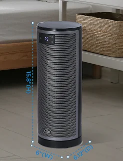 Black+Decker Ceramic Oscillating 1,500W Tower Heater With Remote Control, 15-13/16”H x 6”W x 6-1/8”D, Black