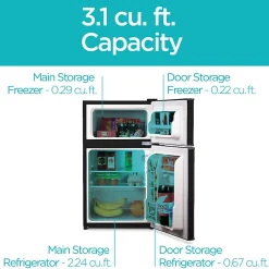 Black+Decker 3.1 Cu. Ft. 2-Door Refrigerator With True Freezer, Black