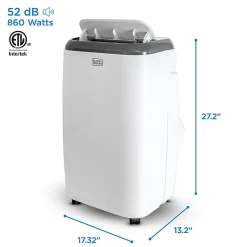 Black+Decker Portable Air Conditioner, 8,000 BTU, 27.2"H x 17.32"W x 13.2"D, White