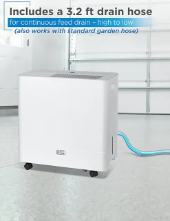 BLACK+DECKER Portable Dehumidifier, 36 Pint, Up To 3,000 Sq. Ft. Coverage, 10.56-Pint Bucket, White, Total Quantity 1