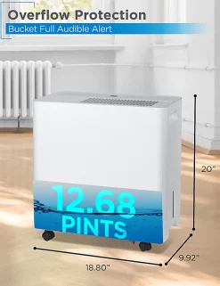 BLACK+DECKER Portable Dehumidifier, 50 Pint, Up To 4,500 Sq. Ft. Coverage, 12.68-Pint Bucket, White, Total Quantity 1