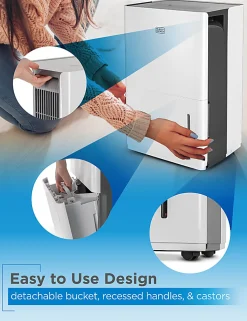BLACK+DECKER Portable Dehumidifier, 30 Pints, 19-3/4"H x 15-1/4"W x 10-1/4"D