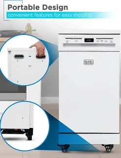 Black+Decker Portable Dishwasher, 35-11/16"H x 17-11/16"W x 23-5/8"D, White