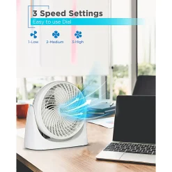 Black+Decker 3-Speed Portable Turbo Table Fan With Adjustable Tilt, 10-15/16”H x 6-1/8”W x 10-3/4”D, White