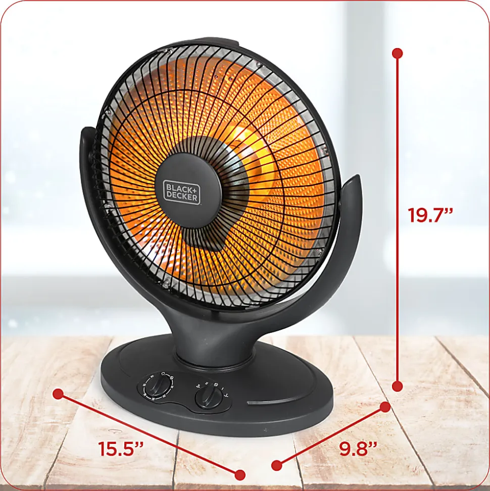 Black+Decker 800-Watt Radiant Dish Portable Heater, For Rooms Up To 161 Sq. Ft., Black