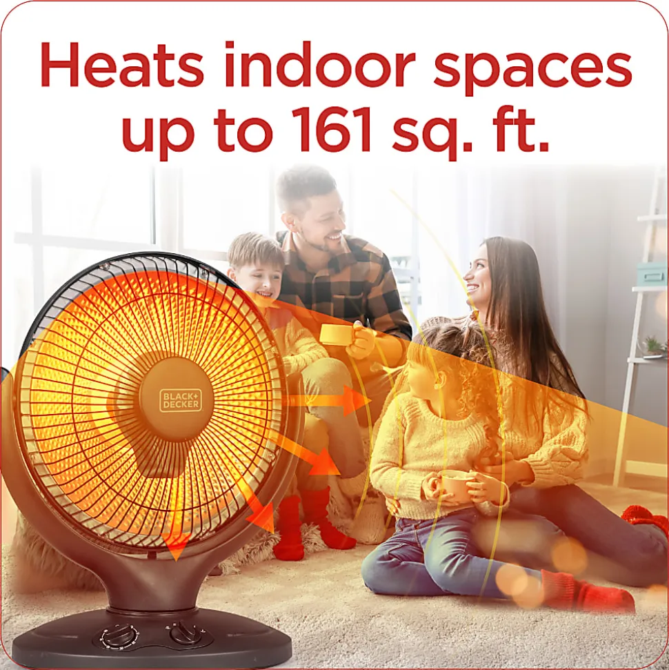 Black+Decker 800-Watt Radiant Dish Portable Heater, For Rooms Up To 161 Sq. Ft., Black