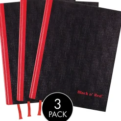 Black n' Red Casebound Hardcover Notebooks, 12" x 8 1/2", Black/Red, 96 Sheets, Pack Of 3