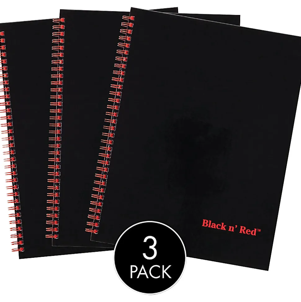 Black n' Red Hardcover Twinwire Business Notebooks, 12" x 8 1/2", Black/Red, 70 Sheets, Pack Of 3