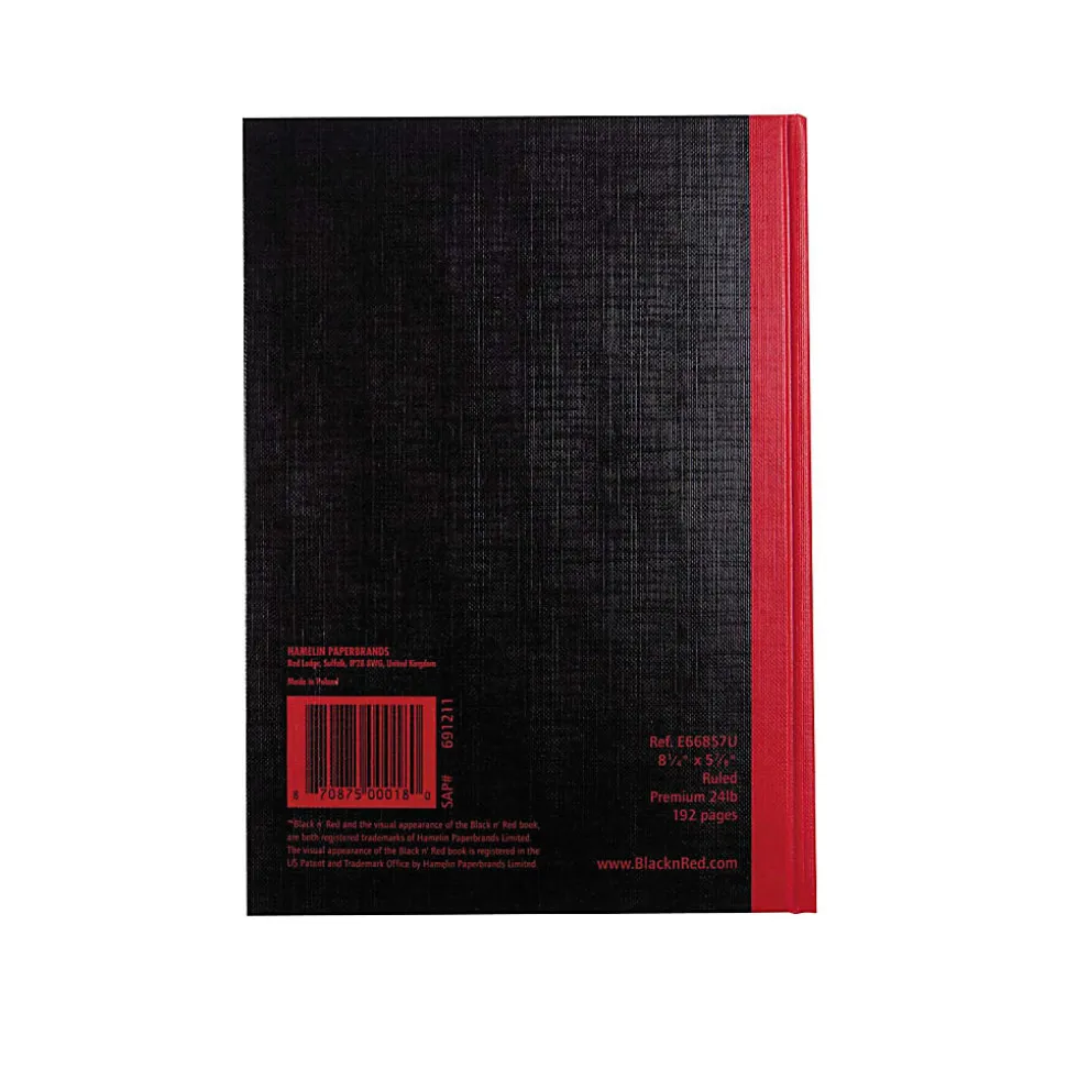 Black n' Red™ Notebook/Journal, 8 1/4" x 5 7/8", 192 Pages (96 Sheets), Black/Red (E66857)