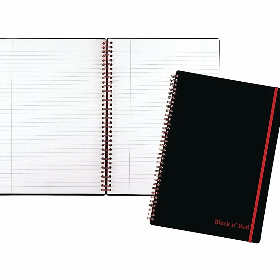 Black n' Red™ Twinwire Soft Cover Business Notebook, 11 3/4" x 8 1/4", Ruled, 70 Pages (35 Sheets), Black/Red (E67008)