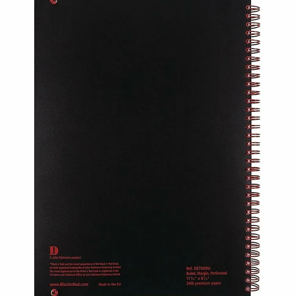 Black n' Red™ Twinwire Soft Cover Business Notebook, 11 3/4" x 8 1/4", Ruled, 70 Pages (35 Sheets), Black/Red (E67008)