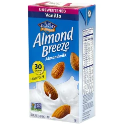 Blue Diamond Almond Breeze Unsweetened Almond Milk, Vanilla, 64 Fl Oz, Pack Of 2 Cartons