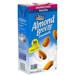 Blue Diamond Almond Breeze Unsweetened Almond Milk, Vanilla, 64 Fl Oz, Pack Of 2 Cartons