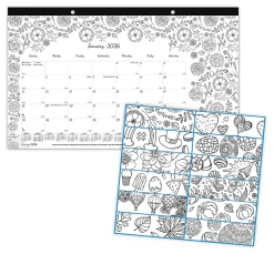2026 Blueline® DoodlePlan™ Monthly Desk Pad Coloring Calendar, 17-3/4” x 10-7/8”, Motif, January To December, C2917001