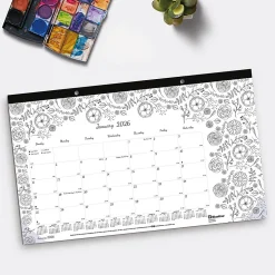 2026 Blueline® DoodlePlan™ Monthly Desk Pad Coloring Calendar, 17-3/4” x 10-7/8”, Motif, January To December, C2917001