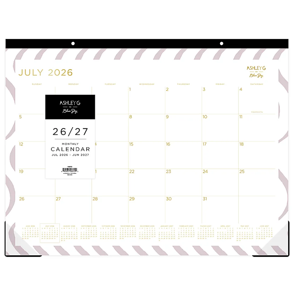 2026–2027 Blue Sky, Ashley G, Squiggle Stripe, Monthly Desk Pad Planning Calendar, 22 x 17, Academic Year, 158372