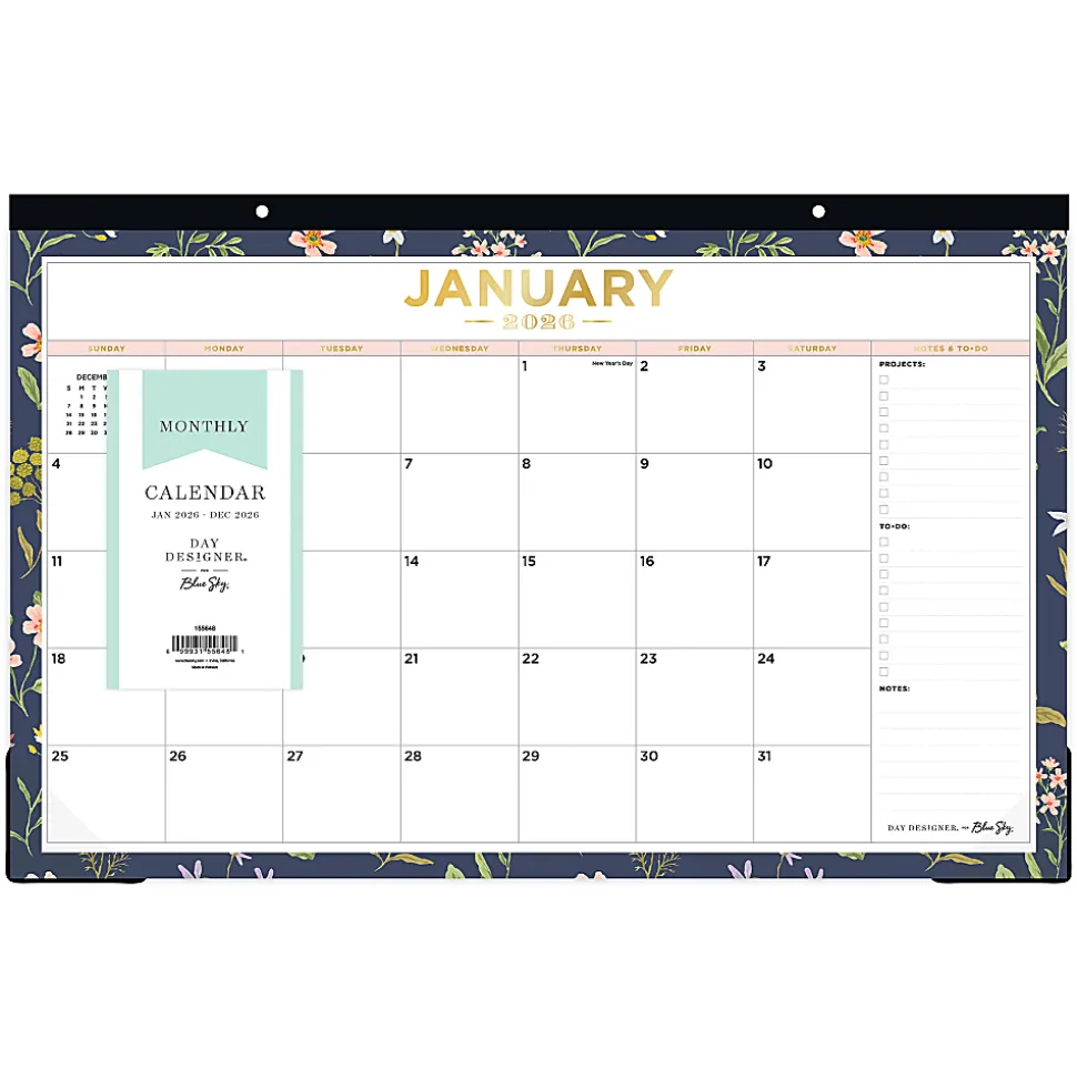2026 Blue Sky Day Designer Monthly Desk Pad Planning Calendar, 17" x 11", Fresh Sprigs, January To December, 155648