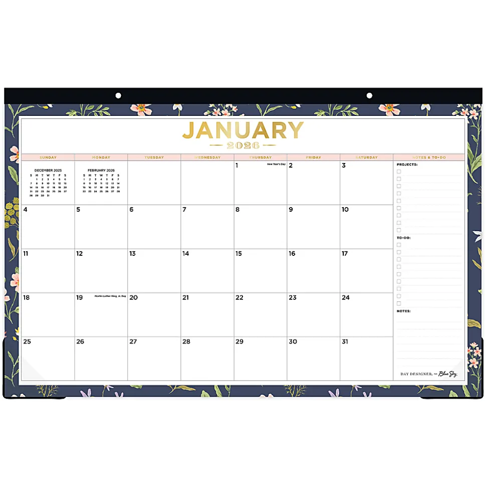 2026 Blue Sky Day Designer Monthly Desk Pad Planning Calendar, 17" x 11", Fresh Sprigs, January To December, 155648