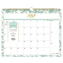 2026–2027 Blue Sky DD Scattered Leaves Light Graceful Green Monthly Wall Calendar, 15 x 12, Scattered Leaves Light Graceful Green Academic Year