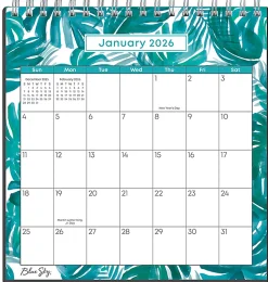 2026 Blue Sky Monthly Desk Calendar With Stand, 6-1/8” x 6-3/8”, Palm Leaves Teal, January To December, 155935