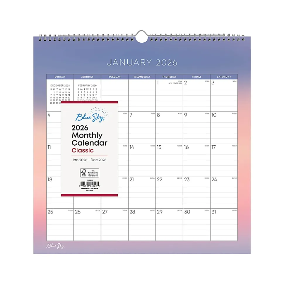 2026 Blue Sky Monthly Wall Calendar, 12” x 12”, Desert Sunset, January To December, 155926