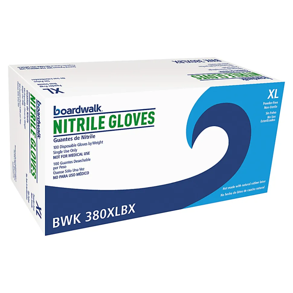 Boardwalk Disposable General-Purpose Powder-Free Nitrile Gloves, X-Large, Blue, 4mil, Box Of 100 Gloves