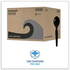 Boardwalk Heavyweight Wrapped Polystyrene Teaspoons, Black, Pack Of 1000 Spoons
