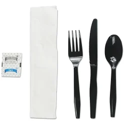 Boardwalk® 6-Piece Cutlery Kits, Polystyrene, Black, Pack Of 250 Kits