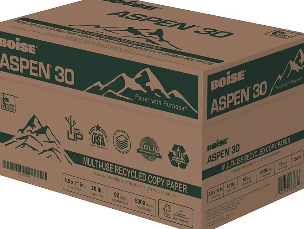 Boise® ASPEN® 30 Multi-Use Printer & Copy Paper, 10 Reams, White, Letter Size, 5000 Sheets Per Case- 054901-CTN