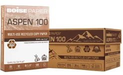 Boise® ASPEN® 100 Multi-Use Printer & Copy Paper, 10 Reams, White, Letter Size, 5000 Sheets Per Case, 20 Lb, 92 Brightness - 054922-CTN