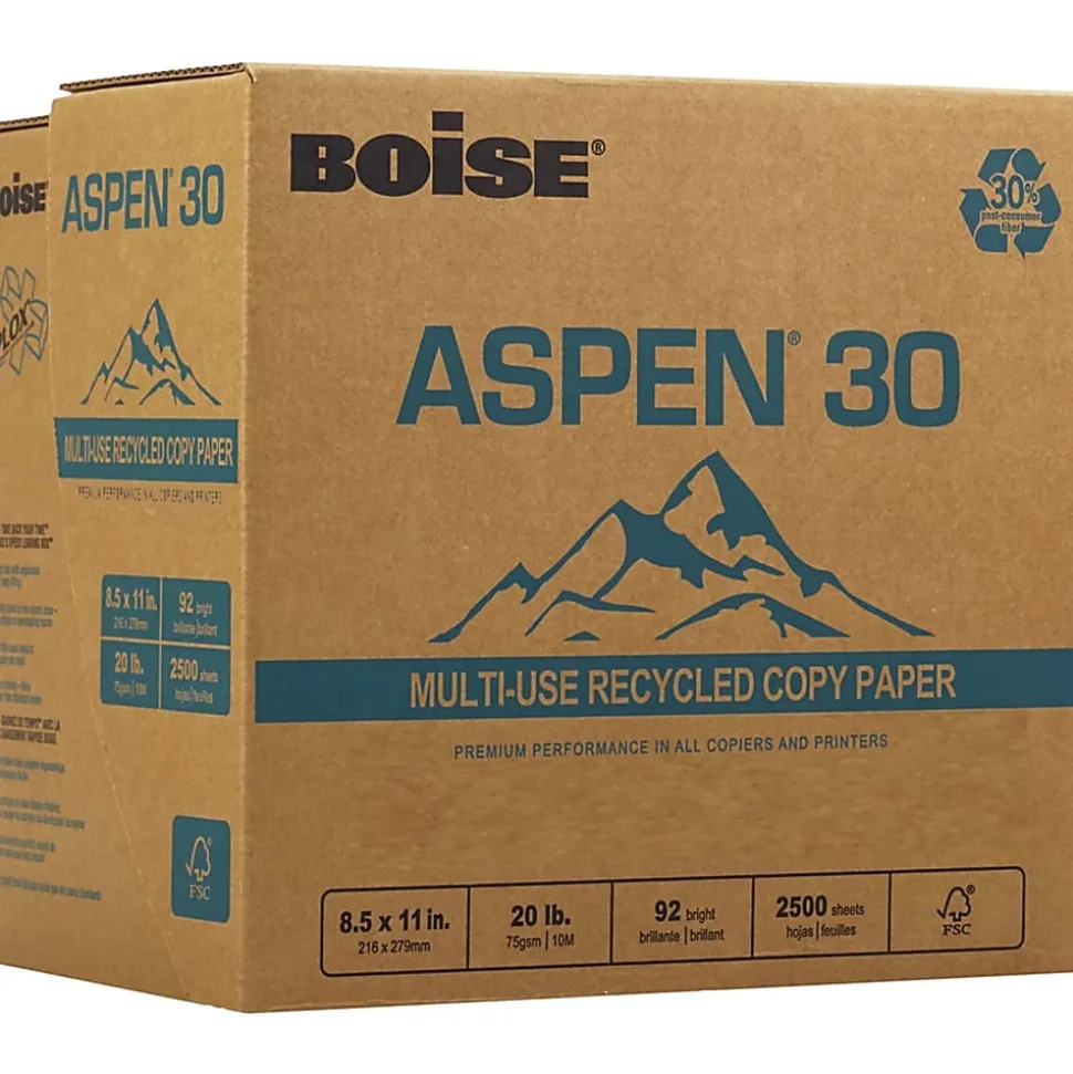 Boise® ASPEN® 30 SPLOX® Paper, Speed-Loading Reamless Paper, Letter Size (8 1/2" x 11"), 20 Lb, FSC® Certified, Ream Of 2,500 Sheets