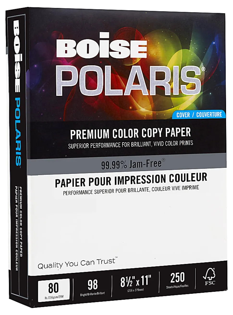 Boise® POLARIS® Color Copy Paper, White, Letter (8.5" x 11"), 250 Sheets Per Pack, 80 Lb, 98 Brightness, FSC® Certified
