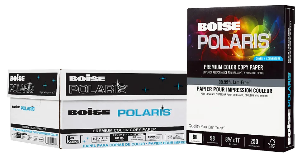 Boise® POLARIS® Color Copy Paper, White, Letter (8.5" x 11"), 250 Sheets Per Pack, 80 Lb, 98 Brightness, FSC® Certified