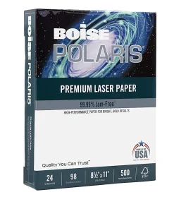 Boise POLARIS® Premium Laser Paper, 1 Ream, White, Letter Size (8 1/2" x 11"), Ream Of 500 Sheets, 24 Lb, 98 Brightness