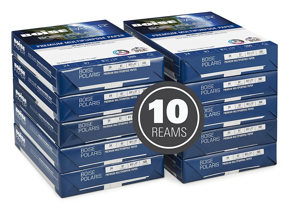 Boise® POLARIS® Premium Multi-Use Printer & Copy Paper, 10 Reams, White, Letter (8.5"x11"), 5000 Sheets Per Case, 24 Lb, 97 Brightness, FSC® Certified