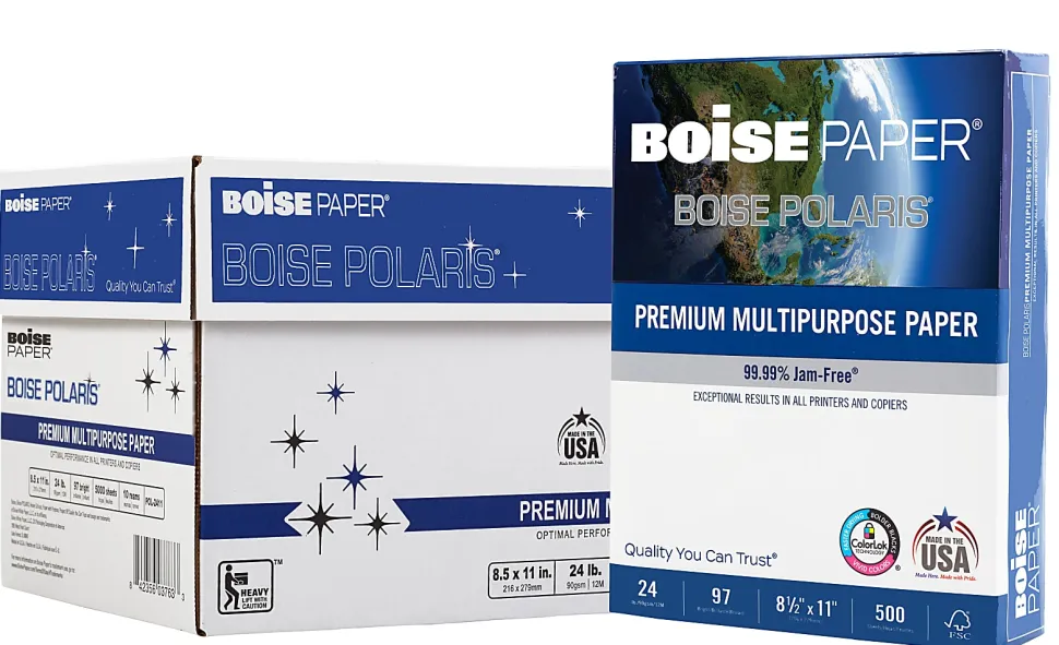 Boise® POLARIS® Premium Multi-Use Printer & Copy Paper, 10 Reams, White, Letter (8.5"x11"), 5000 Sheets Per Case, 24 Lb, 97 Brightness, FSC® Certified
