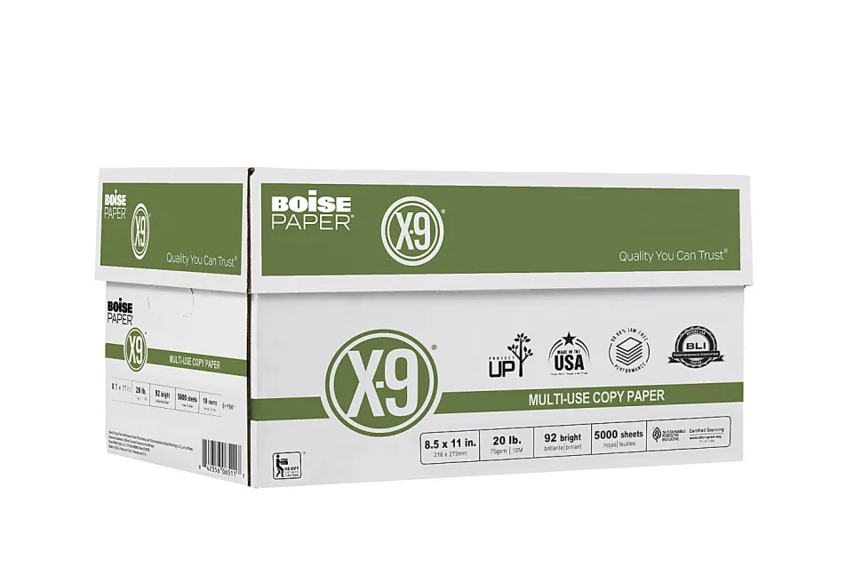 Boise® X-9® Multi-Use Printer & Copy Paper, 10 Reams, White, Letter (8.5" x 11"), 5000 Sheets Per Case, 20 Lb, 92 Brightness