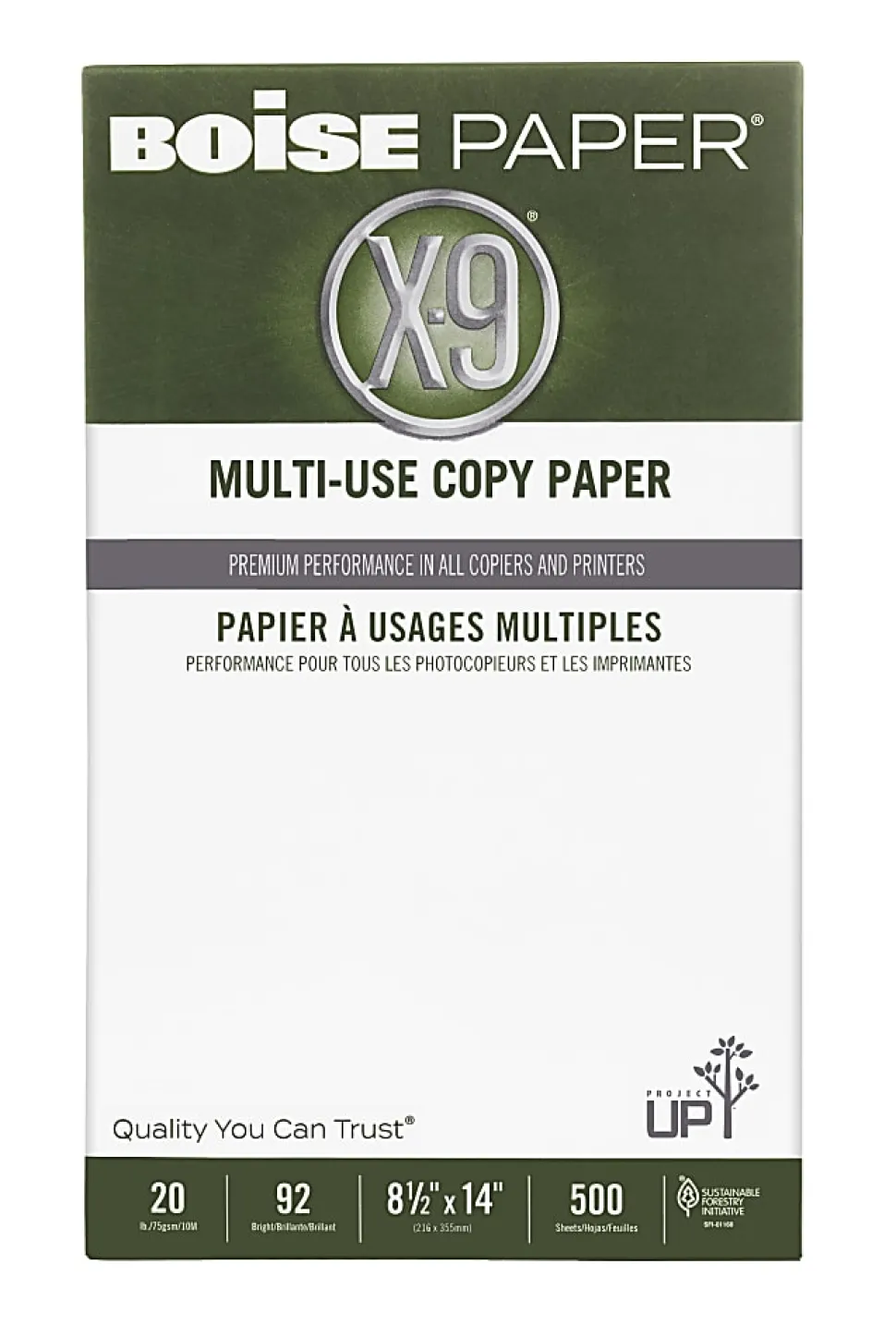 Boise® X-9® Multi-Use Printer & Copy Paper, 1 Ream, White, Legal (8.5" x 14"), 500 Sheets Per Ream, 20 Lb, 92 Brightness