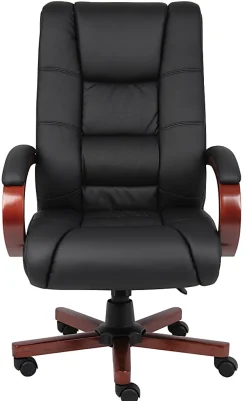 Boss Aaria Ergonomic Vinyl/Wood High-Back Chair, Black/Cherry