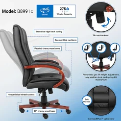 Boss Aaria Ergonomic Vinyl/Wood High-Back Chair, Black/Cherry