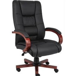 Boss Aaria Ergonomic Vinyl/Wood High-Back Chair, Black/Cherry