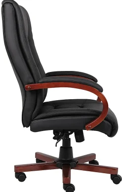 Boss Aaria Ergonomic Vinyl/Wood High-Back Chair, Black/Cherry